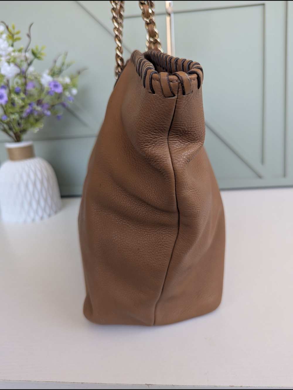 Tory Burch Brown Leather Whipstitch Tote - Picture 5 of 14